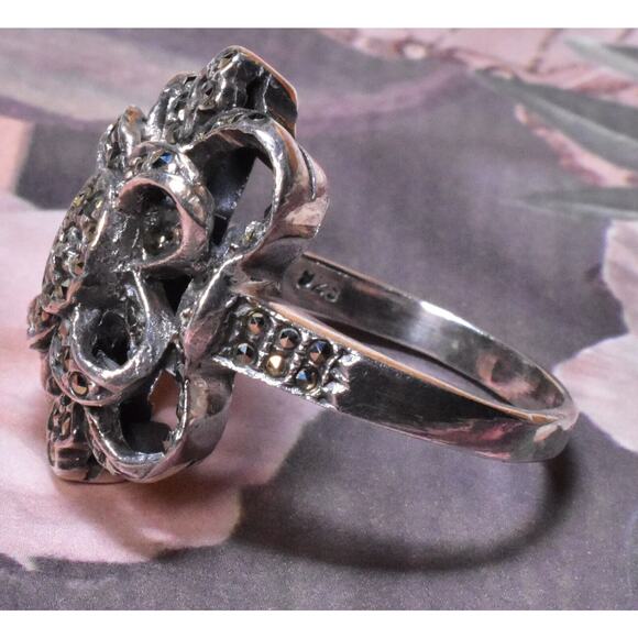 VTG 925 Sterling Silver Marcasite Art Deco Bow Ribbon Ring Approximate Size 8 - Picture 10 of 16